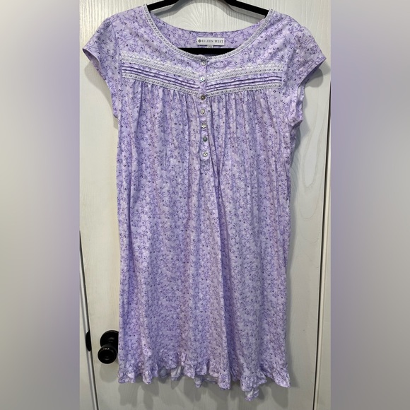Eileen West Lilac Floral 100% COTTON KNIT Cap Sleeve Short Nightgown M - Picture 1 of 9